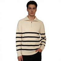Pull en laine/cachemire pour homme, style universitaire britannique, anti-rétrécissement, col montant semi-zippé, rayé, décontracté et tendance