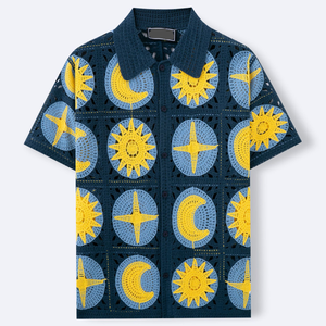 Men's Vintage Crochet Knit Shirt Summer Casual Collar Hollow Out Cardigan <strong>Polo</strong> Short Sleeve High Quality Breathable - Product Image 1