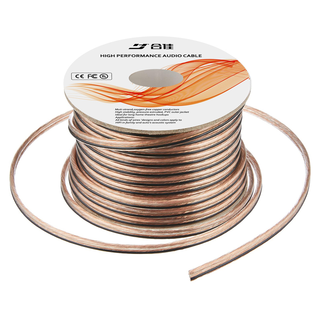 20 AWG Ofc clear Twin Speaker Wire Cable 2 Core Wire&cable for HiFi Car Audio Theatre Home U L Safety Certificate 0.51mm2X2