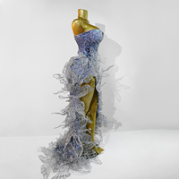 Robe de scène de luxe argentée avec ailes de papillon 3D - Robe de performance scolaire de danse britannique à fente haute et strass lourds