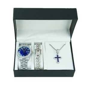 Vụ Nổ Người Đàn Ông Của Màu Xanh Zircon Chéo Hip Hop Cuba Vòng Đeo Tay Mạ Vàng Hợp Kim Kẽm Chuỗi Đồng Hồ Thiết Lập Với Hộp Quà Tặng - Product Image 5