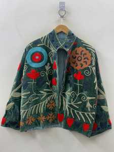 เสื้อแจ็คเก็ตกำมะหยี่ปักลายดอกไม้สไตล์ซูซานี ทำมือจากผ้าฝ้าย เหมาะสำหรับฤดูหนาว สไตล์วินเทจ งานฝีมือแบบโบโฮ เสื้อคลุมสไตล์ชาติพันธุ์จากอินเดีย - Product Image 5
