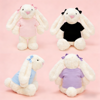 Lapin en peluche à oreilles tombantes avec chemise rose à nœud, jouet en peluche lapin à longues oreilles