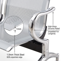 Chaise à 3 places en acier laminé à froid avec panneau perforé et pieds chromés pour salle d'attente d'hôpital, clinique, sièges publics, commande en gros