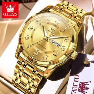Olevs 3666, reloj de cuarzo de moda para hombre, esfera con números arábigos, escala dual, 30M, manecillas luminosas impermeables, visualización de fecha y semana - Product Image 1