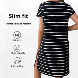 2025 estate abito <span class=keywords><strong>premaman</strong></span> stile europeo americano Casual elasticizzato con strisce sul collo comodo ampio fornitore di abiti da donna - Product Image 3