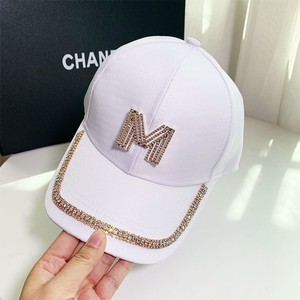 <b>Black</b> <b>Baseball</b> <b>Cap</b> With Rhinestone M Letter Adjustable Size Canvas Women's Hat Fashionable Simple Design - Product Image 4