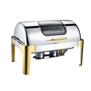 Matériel de restauration : Ensemble de chafing dish de luxe de style moderne pour buffet, chauffe-plats portable, usage commercial, doré, pour <span class=keywords><strong>restaurant</strong></span> - Product Image 4