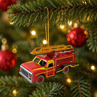 Ornement suspendu personnalisé vintage en fer imprimé à la main, camion de pompiers rétro en étain, artisanat de véhicule, pendentif pour sapin de Noël, décoration de fête