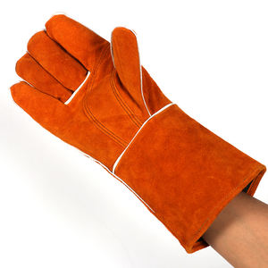 Guantes de soldadura de cuero naranja Protección de manos resistente al calor Guantes de soldadura de trabajo de seguridad Guantes de cuero dividido de vaca - Product Image 1