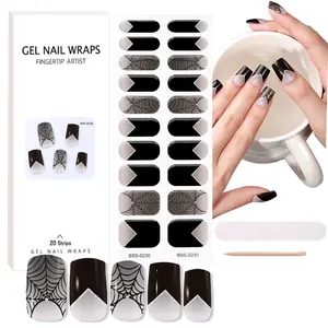 Customized Paper Box Packaging Anti French Nail Art Tips Design Rainbow Color Semi Cured Gel Nail Stickers