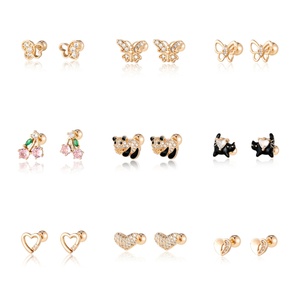 Boucles <span class=keywords><strong>d</strong></span>'oreilles clous NYH Papillon Cœur Animal Mignon Zircon Plaqué Or Mode à Visser pour Femme Idéales comme Cadeau - Product Image 1