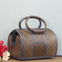 Tas Jinjing Selempang Wanita dan Wanita, Tas Jinjing Dompet Jerami Bambu Vietnam