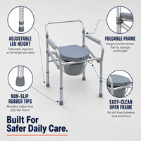 Chaise de toilette réglable en hauteur, cadre en alliage d'aluminium, pieds multi-niveaux, dossier et accoudoirs, sécurité pour personnes âgées et patients