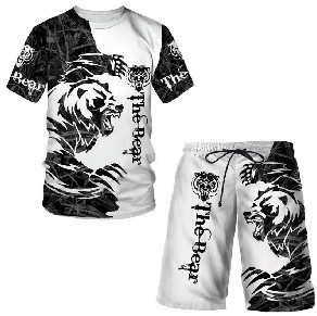 Conjunto <span class=keywords><strong>de</strong></span> Camiseta para Hombre con Estampado Digital 3D <span class=keywords><strong>de</strong></span> León y Tigre, Conjunto Deportivo Informal para Hombre - Product Image 4