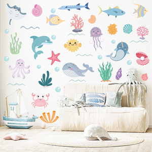 58 pièces/ensemble coloré océan vie autocollant mural créatures <span class=keywords><strong>de</strong></span> la mer autocollant mural sous la mer poisson amovible autocollant mural <span class=keywords><strong>salle</strong></span> <span class=keywords><strong>de</strong></span> <span class=keywords><strong>bain</strong></span> chambre - Product Image 1