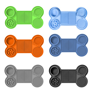 Tapis de léchage et gamelle en silicone moderne en forme d'os pour animaux de compagnie, distributeur de nourriture lente pour chien avec ventouse - 6 compartiments consécutifs - Product Image 1