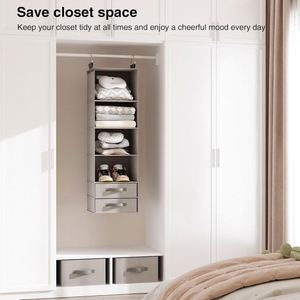 6-Tier Foldable Hanging Closet Organizer Non-Woven Fabric with 4 Various <b>Drawers</b> <b>for</b> Wardrobe RV Clothes Accessories <b>Storage</b> - Product Image 3