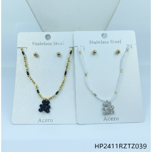 Ensemble de bijoux 3 pièces en cristal étincelant pour femme perle d'eau douce et diamant plaqué or pour les fêtes et les mariages - Product Image 1