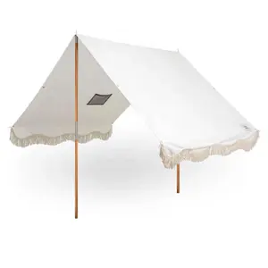 Katun Berkualitas Tinggi Kanvas Kustom Pola Desain Kerai Folding Beach Tenda dengan Kayu Tiang Tenda