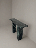 KUMUSI FURNITURE Table console de luxe en marbre vert Verde Alpi, table d'entrée en arc pour la maison, mobilier et décoration en pierre