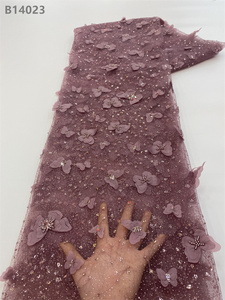 Chocoo Chất Lượng Cao 3D Bướm Nigeria Thêu Đính Cườm Ren Vải Đào Sequin Lưới Chất Liệu Ren - Product Image 4