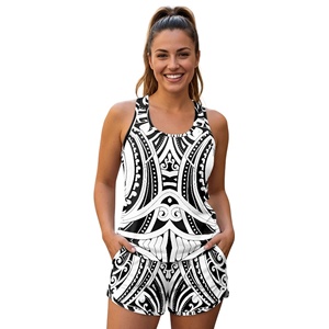 Conjunto de 2 piezas con estampado tribal polinesio para <span class=keywords><strong>mujer</strong></span>, top deportivo con espalda cruzada y pantalones cortos con bolsillos, ropa deportiva de verano, traje de baño informal - Product Image 5
