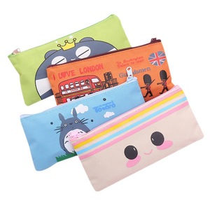 Sac à crayons en toile personnalisé en gros avec impression promotionnelle, motif de dessin animé, fermeture éclair, pour étudiants - Product Image 1