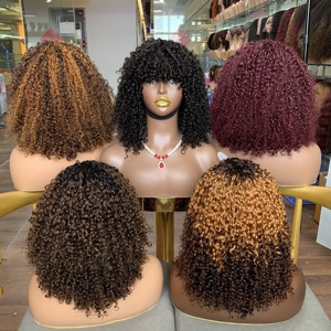 Perruque courte en cheveux humains super double tirés en gros, 14 pouces, couleur naturelle, frange bouclée pixie, perruques courtes - Product Image 3