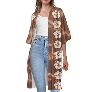 <span class=keywords><strong>Marrone</strong></span> 2024 personalizzato Poncho mezza manica leggera polinesiano a righe tribali stampato Kimono morbido <span class=keywords><strong>Cardigan</strong></span> <span class=keywords><strong>donna</strong></span> lungo - Product Image 1