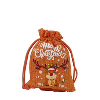 Sacs en lin recyclables en gros avec cordon de serrage, sacs cadeaux imprimés sur le thème de Noël personnalisables avec organza