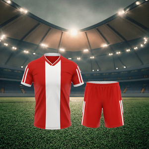 Tenues de football personnalisées rouge et blanc de haute qualité 100% polyester col en V pour hommes et femmes, uniformes d'équipe légers et respirants été automne OEM - Product Image 5
