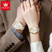 Olevs 3666 Couple Montres À Quartz Étanche Simple Mode Couple Lumineux En Acier Inoxydable Calendrier Affichage Montre pour Amoureux