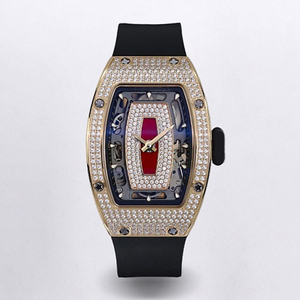 Montre de Luxe Exquise à Boîtier Diamanté, Cadran Onyx Rouge, Index Lumineux, Vis en Titane – Idéale pour les Occasions d'Élite sur le Tapis Rouge - Product Image 1