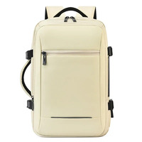OEM Clamshell Travel Backpack 180° Open USB Port Business Carry on Laptop Bag Nylon Compression Straps Custom Logo