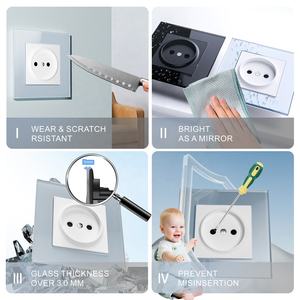 3mm光沢強化ガラスフレームEU規格16A 250V非接地壁コンセント（TRチャイルドプルーフ保護付き） - Product Image 5
