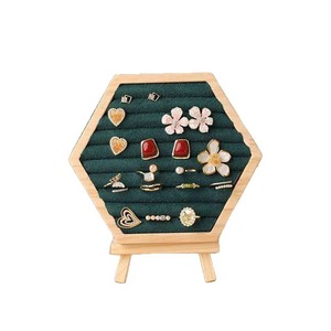Solid Wood Velvet Jewelry Display Rack Desktop Earring <b>Ring</b> Tray Wooden Storage Organizer Home Decor - Product Image 5