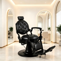 Fauteuil de barbier vintage robuste noir, inclinable hydrauliquement, pivotant à 360°, pour salon de coiffure