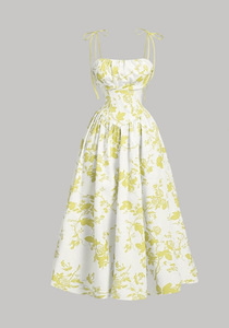 Robe midi élégante pour <span class=keywords><strong>femme</strong></span>, style vintage, imprimé floral, dentelle, sans manches, taille haute, coupe ajustée, tissu tissé, pour l'été, les fêtes et <span class=keywords><strong>la</strong></span> <span class=keywords><strong>plage</strong></span> - Product Image 2