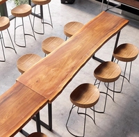 Meubles de décoration de café, table haute et chaise en bois massif avec pieds en acier, mobilier commercial pour café