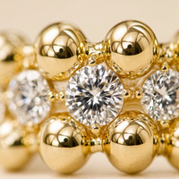 Bague Hailey Style S925 plaqué or lourd, trois rangs de perles bulles serties de diamants, esthétique Princesse Européenne, style influenceur Instagram doux