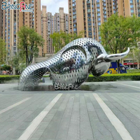 Escultura de Animales de Acero Inoxidable, Toro de Metal de Tamaño Real, Toro en Lucha, Toro Pentium, Estatua de Arte Decorativo