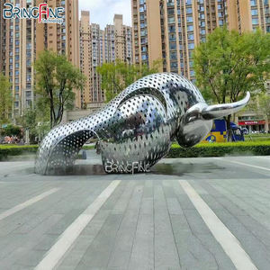 Escultura de Animales de Acero Inoxidable, Toro de Metal de Tamaño Real, Toro en Lucha, Toro Pentium, Estatua de Arte Decorativo - Product Image 3