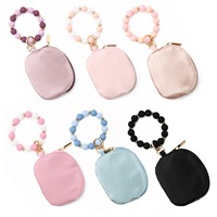 Bloemen sleutelhanger mini portemonnee met kralen siliconen armband polsbandje polsband halfronde portemonnee ID-kaarthouder tas