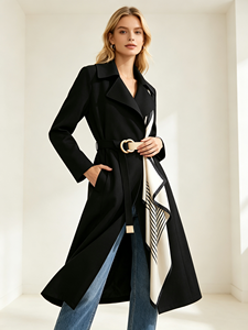 Gabardina Larga Clásica y Elegante con Cuello Vuelto y Cinturón, Ropa de Abrigo para Oficina, Primavera y Otoño, Servicio Personalizado - Product Image 2