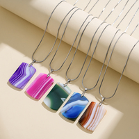 Pendentif rectangulaire en agate multicolore, bijoux en pierres précieuses naturelles