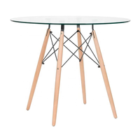 Table ronde en verre de haute qualité pied en bois de hêtre Table à manger en verre pour la maison Restaurant Hôtel