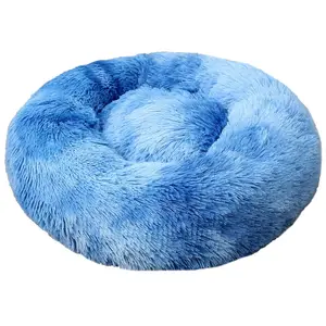 애완 동물 용품 따뜻한 부드러운 깊은 잠자는 봉제 라운드 개 쿠션 침대 빨 퍼지 진정 럭셔리 도넛 애완 동물 침대