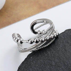 Anillo Abierto Ajustable de Varias Capas con Cuentas, Diseño Trenzado Texturizado en Bronce y Plata, Estilo Unisex - Product Image 4