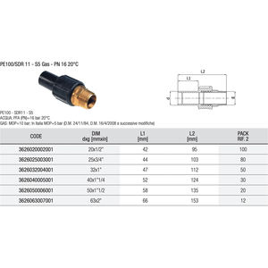 Junta de transición de latón PE roscada macho 1 \ "1/2X50 \" para aplicaciones de herramientas de torneado - Product Image 3